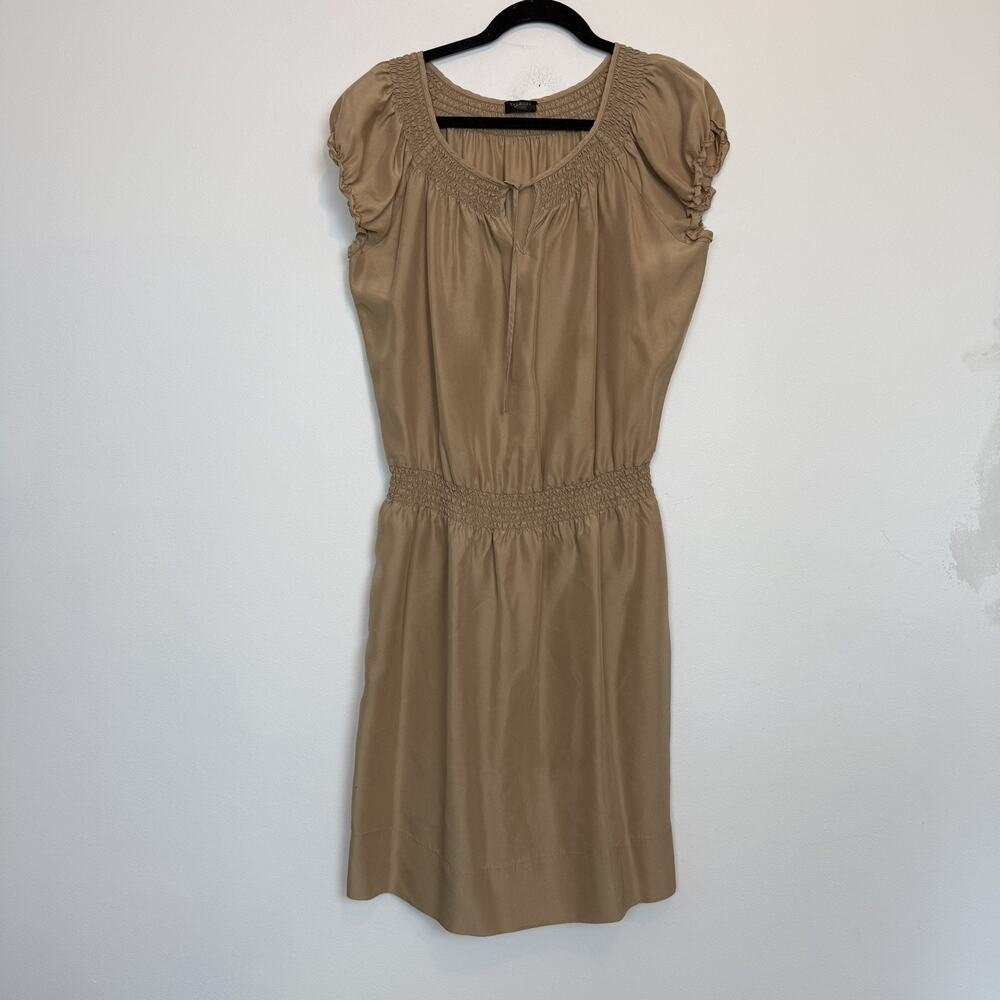 Talbots 100% silk dress vacation summer natural fibers smocked PL pockets